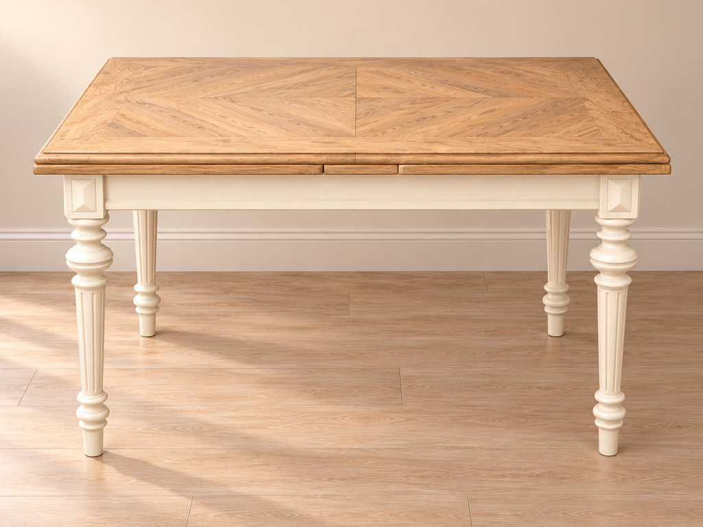 Ausziehbarer Esstisch „Laurent“ – Creme & Naturholz – 115–215 cm