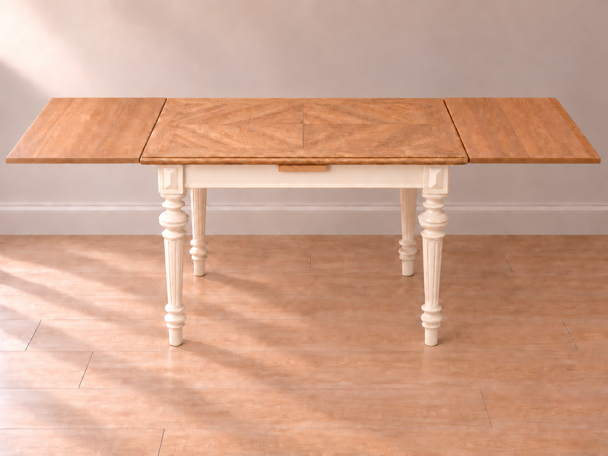Ausziehbarer Esstisch „Laurent“ – Creme & Naturholz – 115–215 cm