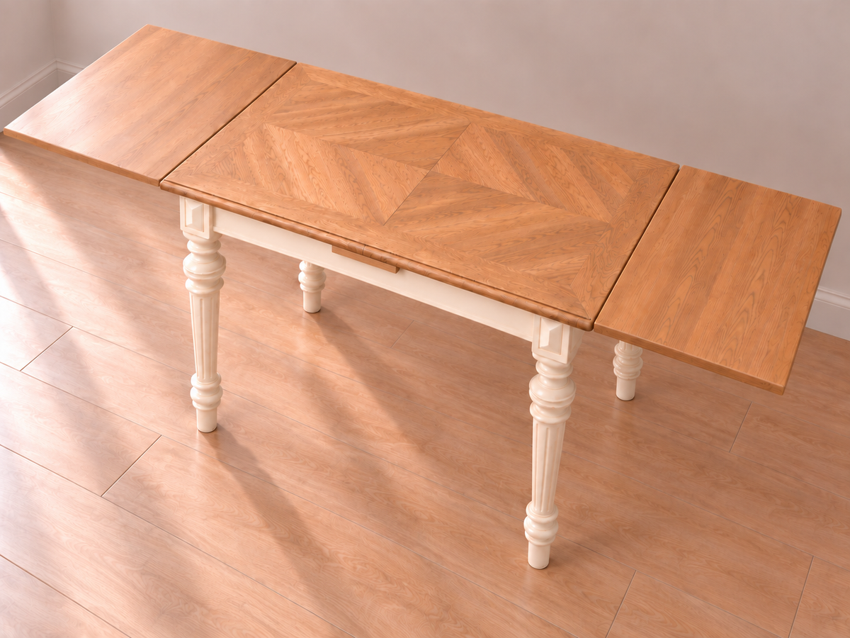 Ausziehbarer Esstisch „Laurent“ – Creme & Naturholz – 115–215 cm