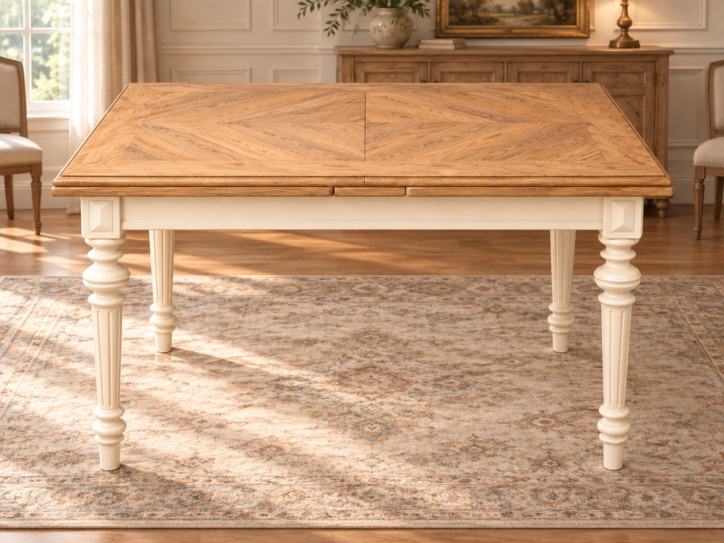 Ausziehbarer Esstisch „Laurent“ – Creme & Naturholz – 115–215 cm
