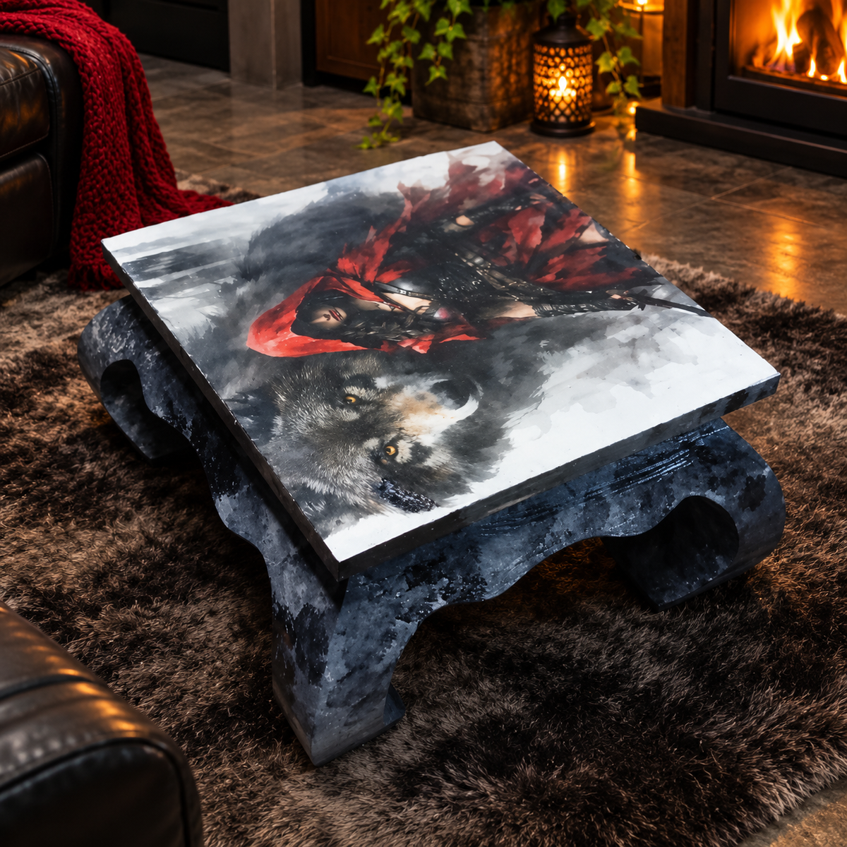 Couchtisch „Rowena“ – Upcycling Beistelltisch mit Wolf & Rotkäppchen | Unikat
