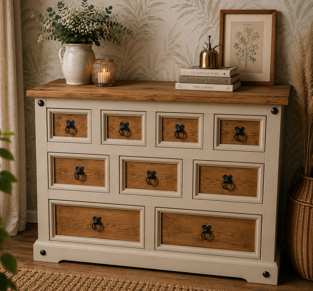 Vintage Kommode mit 9 Schubladen aus Holz – Landhaus Schubladenkommode Elva