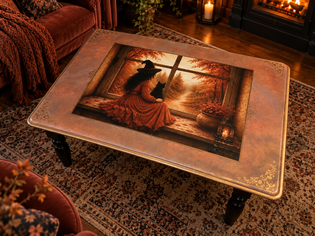 Vintage Couchtisch mit mystischem Motiv – Hazel | Einzelstück