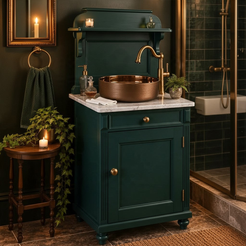 Antiker Waschtisch mit Marmor & Kupferbecken – Isadora