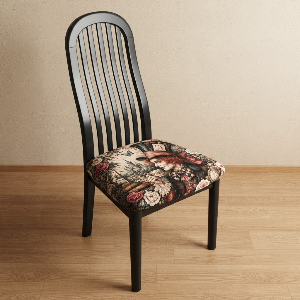Vintage Stuhl mit Motivpolster in Schwarz – Mann mit Hut