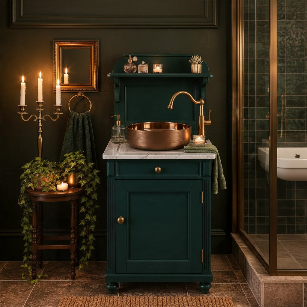 Antiker Waschtisch mit Marmor & Kupferbecken – Isadora