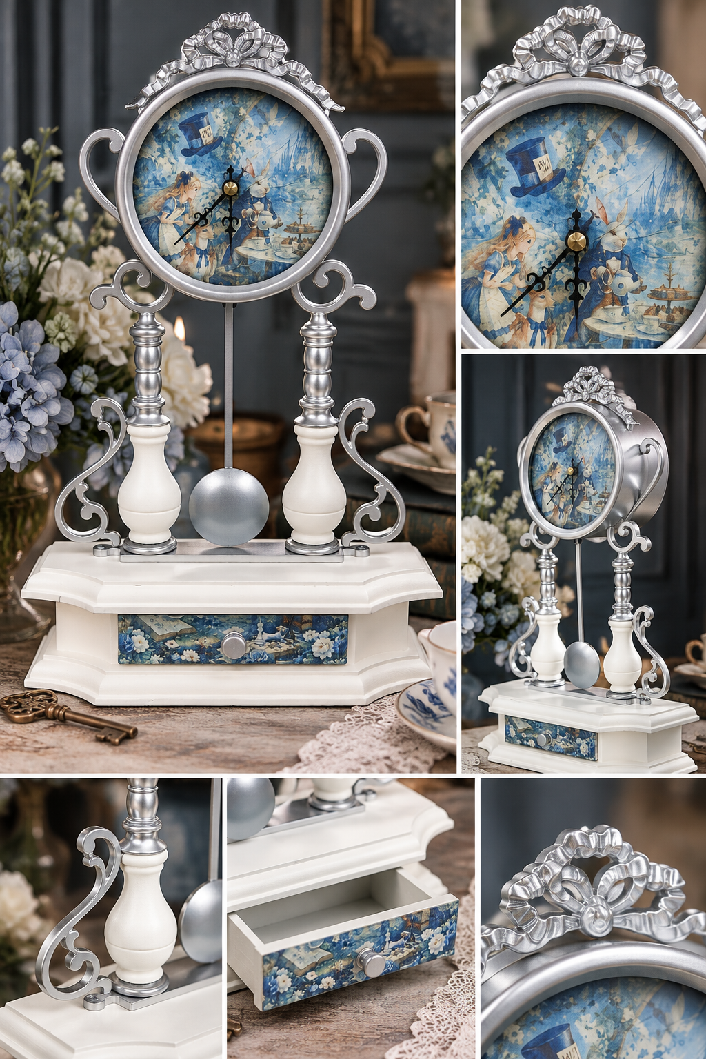 Vintage Tischuhr mit Pendel im Märchenstil – Evelina