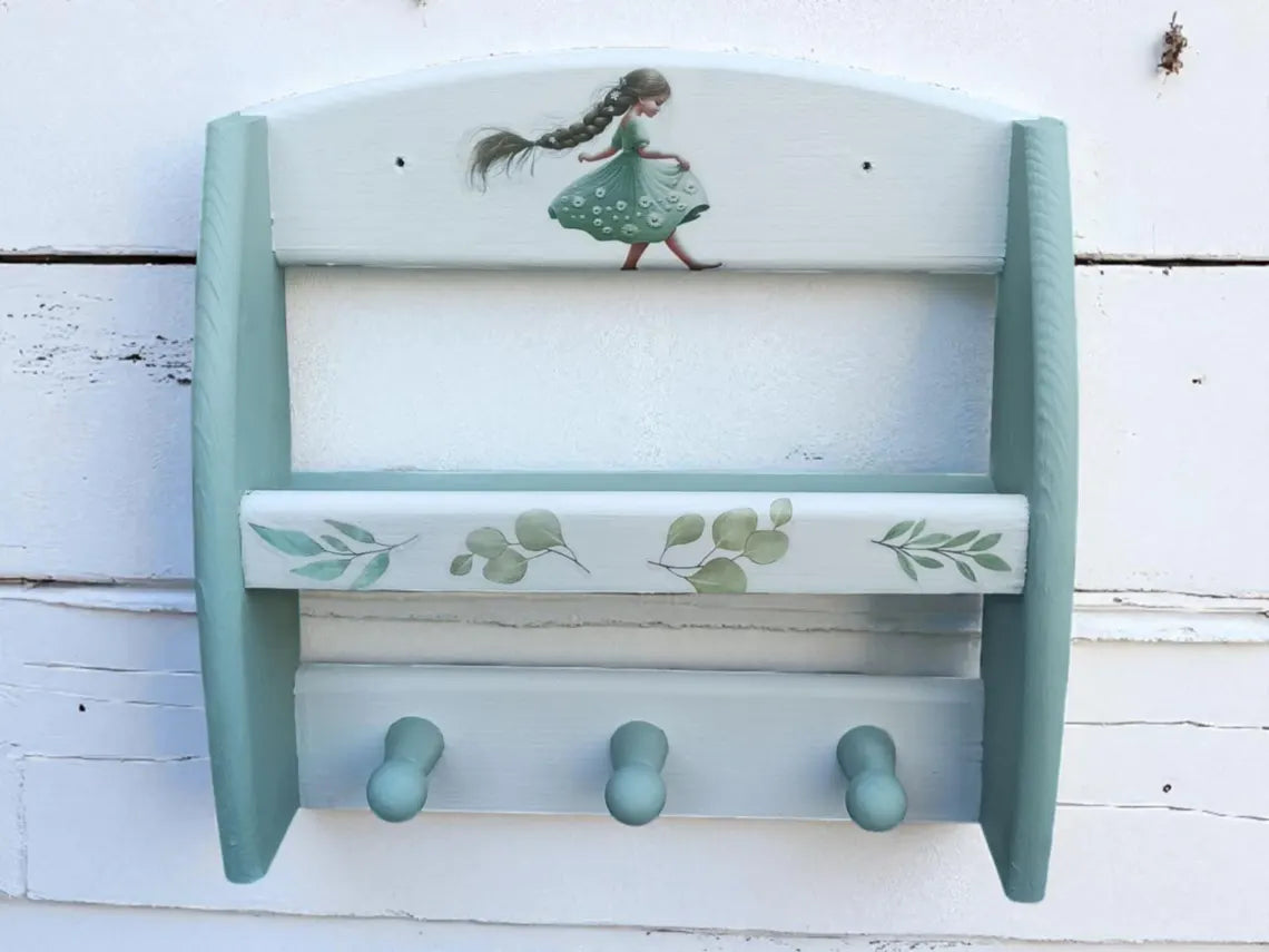 Vintage Wandregal mit Haken – kleines Gewürzregal in Pastell | Milli