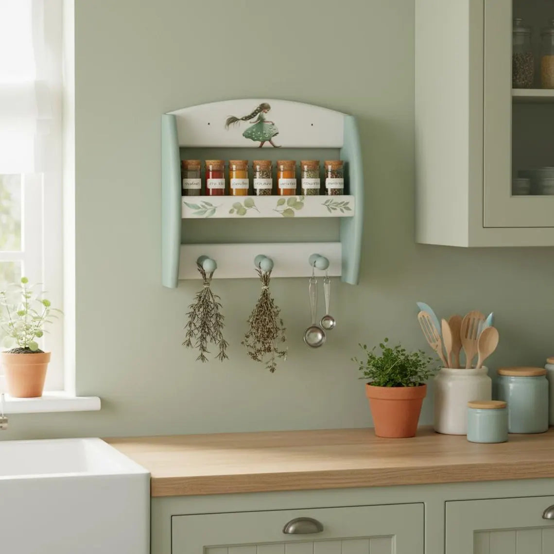 Vintage Wandregal mit Haken – kleines Gewürzregal in Pastell | Milli