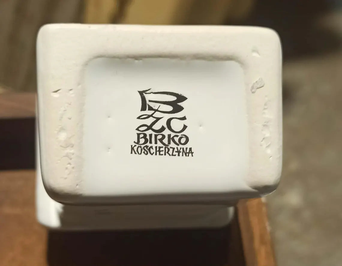 Vintage Schüttenregal mit Keramikschütten – Birko Koschierzyna blau weiß