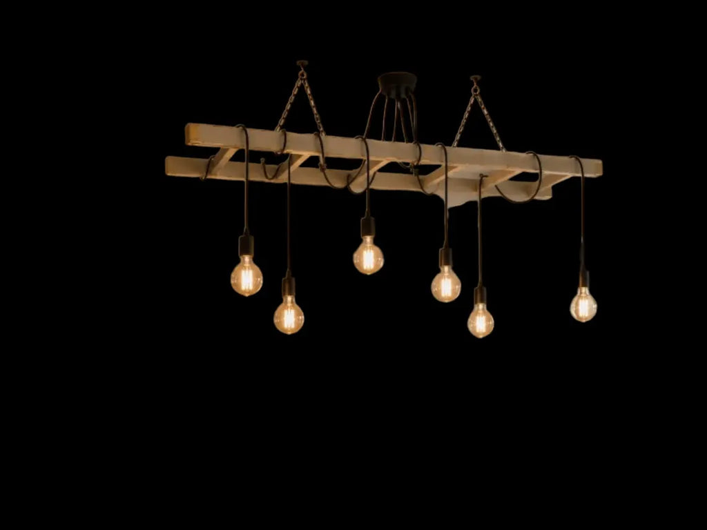 Leiterlampe 6-flammig – große Hängelampe aus alter Holzleiter für Esstisch & Kücheninsel