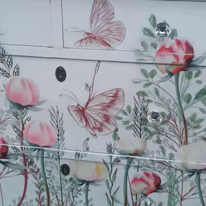 Vintage Kommode mit Marmorplatte & Blumenmotiv – florale Landhauskommode – Sally