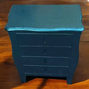 Schmale Vintage Kommode in Petrol – 4 Schubladen & Metalloptik – Jorun