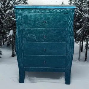Schmale Vintage Kommode in Petrol – 4 Schubladen & Metalloptik – Jorun