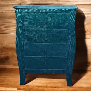 Schmale Vintage Kommode in Petrol – 4 Schubladen & Metalloptik – Jorun