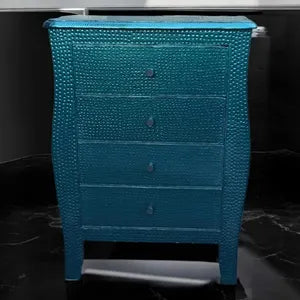 Schmale Vintage Kommode in Petrol – 4 Schubladen & Metalloptik – Jorun