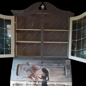 Vintage Sekretär mit Vitrine & Schreibklappe – großer Schreibschrank mit Stauraum – Alisa