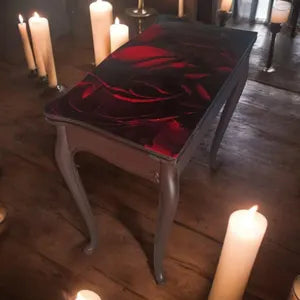 Klappbarer Vintage Esstisch für kleine Räume – 90 × 90 cm – Rot Schwarz – Mila