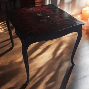 Klappbarer Vintage Esstisch für kleine Räume – 90 × 90 cm – Rot Schwarz – Mila