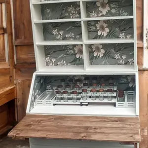 Vintage Küchenschrank mit Arbeitsfläche – Küchensekretär & Coffee Bar in Mintgrün – Benno