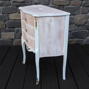 Schmale Vintage Kommode Rosa Creme mit Gold – kleine Kommode mit 3 Schubladen – Debbie