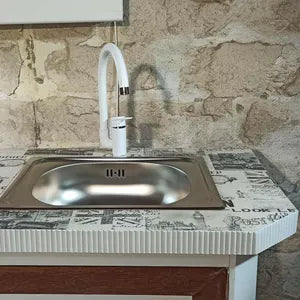 Freistehende Küchenzeile Bruno – Vintage Küchenblock mit Ceranfeld & Spüle