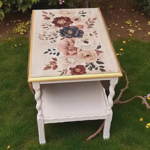 Vintage Beistelltisch mit Klappseiten & Rollen – floraler Shabby Chic Tisch – Verena