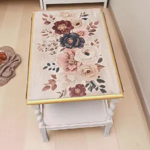 Vintage Beistelltisch mit Klappseiten & Rollen – floraler Shabby Chic Tisch – Verena
