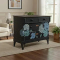 Vintage Kommode Schwarz mit Blumenmotiv – Sideboard mit Schubladen – florales Möbel Unikat Patrizia