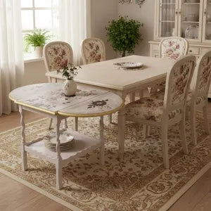 Vintage Beistelltisch mit Klappseiten & Rollen – floraler Shabby Chic Tisch – Verena