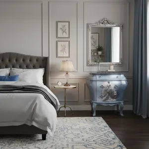 Barock Vintage Kommode mit Motiv – geschwungene Flurkommode in Grau – Angelique