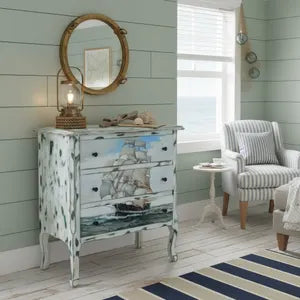 Maritime Vintage Kommode mit Segelschiff – Küstenstil & Beach House – Arthur