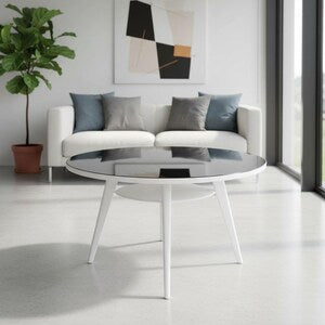 Runder Vintage Esstisch Schwarz & Weiß – kleiner Upcycling Esstisch Ø 85 cm – Luigi