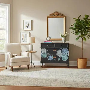 Vintage Kommode Schwarz mit Blumenmotiv – Sideboard mit Schubladen – florales Möbel Unikat Patrizia