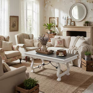 Vintage Couchtisch im Landhausstil – Shabby Chic Wohnzimmertisch Weiß & Dunkelbraun