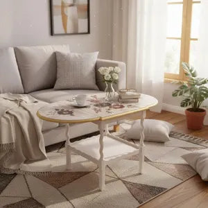 Vintage Beistelltisch mit Klappseiten & Rollen – floraler Shabby Chic Tisch – Verena