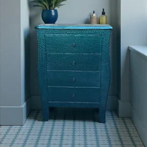 Schmale Vintage Kommode in Petrol – 4 Schubladen & Metalloptik – Jorun