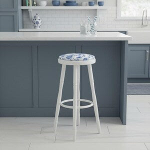 Vintage Barhocker Weiß mit blauem Sitz – Tresenhocker aus Holz – Casper & Fritz