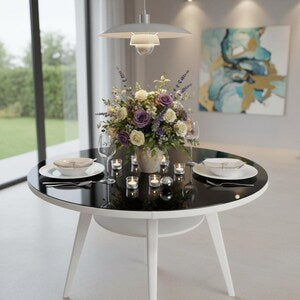 Runder Vintage Esstisch Schwarz & Weiß – kleiner Upcycling Esstisch Ø 85 cm – Luigi
