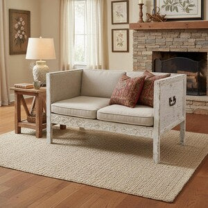 Vintage Zweisitzer Sofa aus Holz – gepolsterte Landhaus Sitzbank 120 cm – Ariana