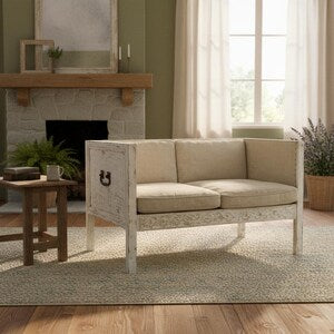 Vintage Zweisitzer Sofa aus Holz – gepolsterte Landhaus Sitzbank 120 cm – Ariana