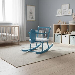 Vintage Schaukelpferd aus Holz in Blau & Weiß – dekoratives Holzpferd fürs Kinderzimmer – Lumi