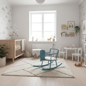 Vintage Schaukelpferd aus Holz in Blau & Weiß – dekoratives Holzpferd fürs Kinderzimmer – Lumi