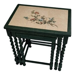 Vintage Satztische 3er-Set aus Holz – Beistelltische mit Blumenmotiv im Landhausstil