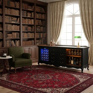 Homebar mit Weinkühlschrank – große Vintage Hausbar mit Beleuchtung & Marmorplatte – Der Alte Baron