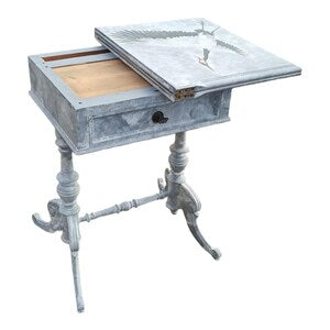 Vintage Klapptisch mit Kranichmotiv – Beistelltisch mit Stauraum & Alcantara – Silberkranich