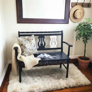 Vintage Sitzbank Landhausstil Schwarz Creme – Kiefernbank mit Taubenmotiv – Flurbank Unikat Irina
