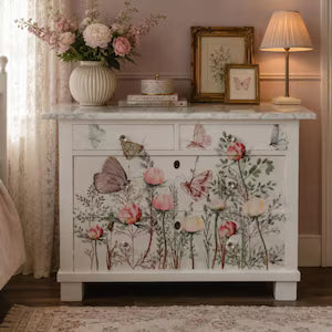 Vintage Kommode mit Marmorplatte & Blumenmotiv – florale Landhauskommode – Sally