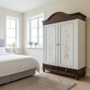 Jugendstil Vintage Kleiderschrank – zerlegbarer Steckschrank in Creme & Schokobraun – Aurora
