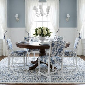 Vintage Stuhl Weiß Blau mit Toile-de-Jouy – französischer Landhausstuhl – Bleu Élise